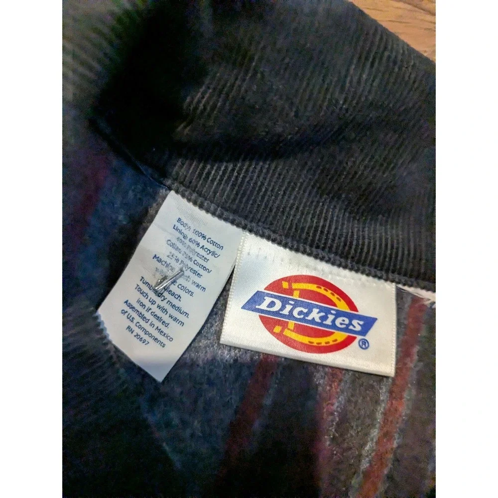 VTG Dickies Men Denim Chore Coat Barn Jacket Corduroy Collar Lined Workwear READ